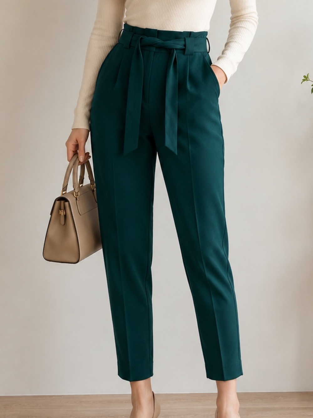 Express Teal Paperbag Waist Ankle Pants